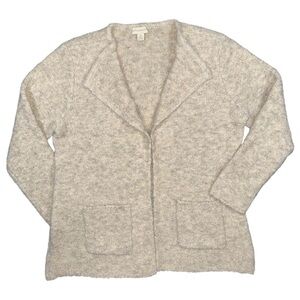 Appleseed’s Luxe Bouclé Open Front Cardigan Sweater Women’s Medium Beige Pockets